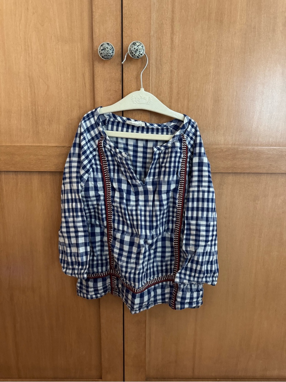 Crewcuts Girls’ Blue Gingham Peasant Blouse – Size 8